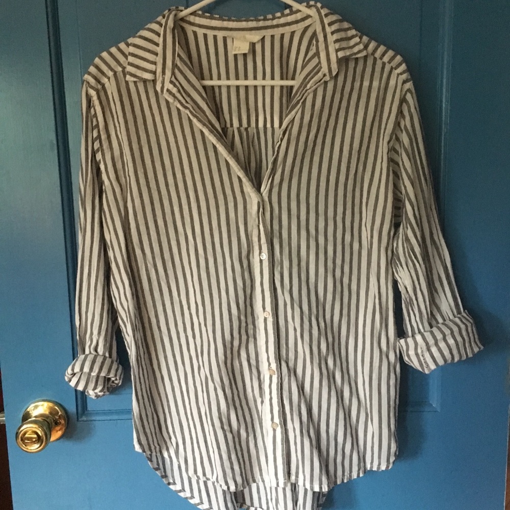 Grey and White Striped Button Down